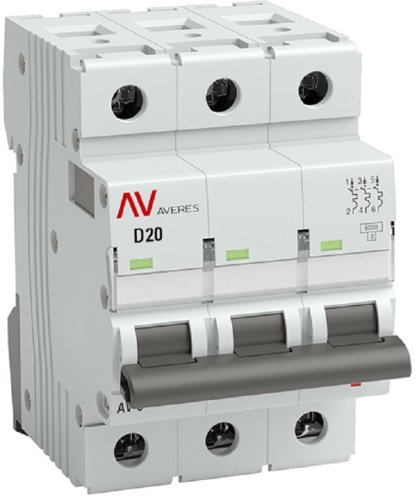 Выключатель автоматический EKF Averes AV-6 3п 20А D 6кА картинка